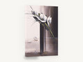 White Blooms Tall Vase, white flowers tall grey vase painting, floral canvas wall art print ready to hang