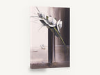 White Blooms Tall Vase, white flowers tall grey vase painting, floral canvas wall art print ready to hang