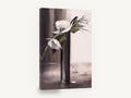White Blooms in Dark Vase, white flowers tall vase palette knife, floral canvas wall art print ready to hang