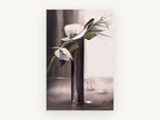 White Blooms in Dark Vase, floral canvas wall art print, front view