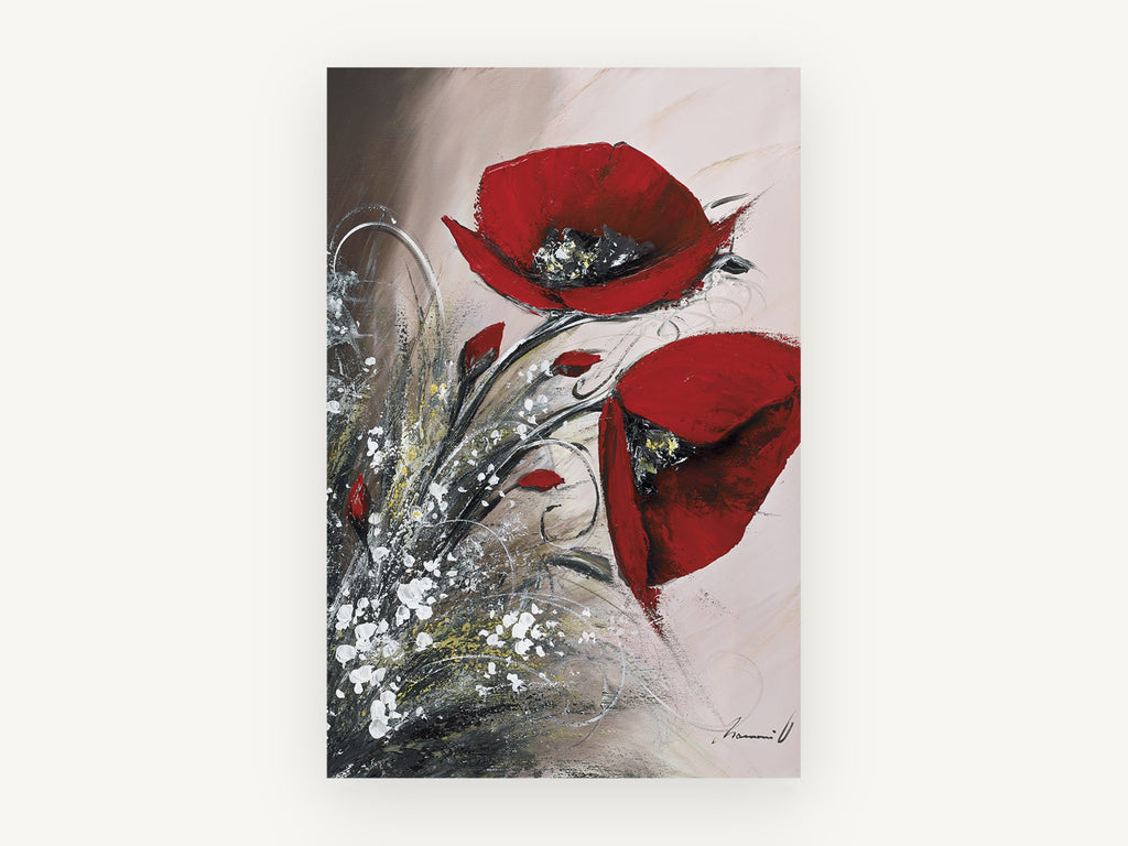 Crimson Poppy Pair, floral canvas wall art print, front view