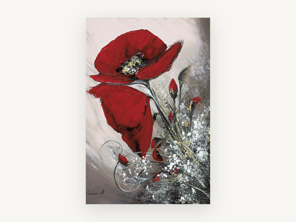 Crimson Poppy Spray, floral canvas wall art print, front view
