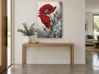Crimson Poppy Spray floral canvas print on the wall of a entry hall