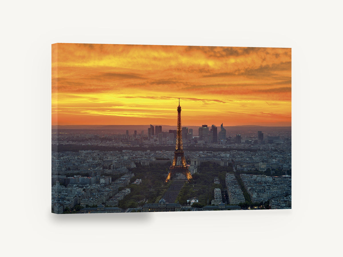 Paris Ablaze at Dusk, eiffel tower sunset paris photograph, city canvas wall art print ready to hang