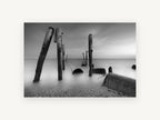 Silent Pilings at Dusk, coastal canvas wall art print, front view