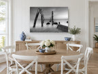 Silent Pilings at Dusk coastal canvas print on the wall of a Hamptons dining room