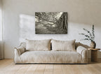 Banyan Roots Sepia landscape canvas print on the wall of a living room