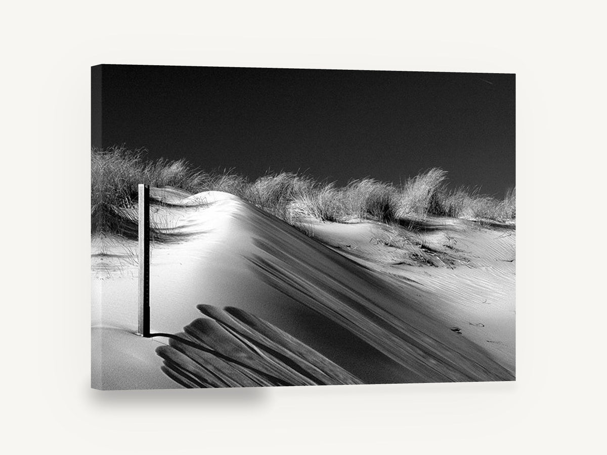 Dune Shadow Study, sand dune shadows black and white, coastal canvas wall art print ready to hang