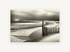 Moonlit Dune Fence, coastal canvas wall art print, front view