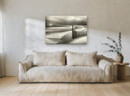 Moonlit Dune Fence coastal canvas print on the wall of a living room