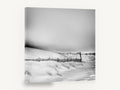 Snowbound Dune Fence, snowy dune fence black and white, coastal canvas wall art print ready to hang