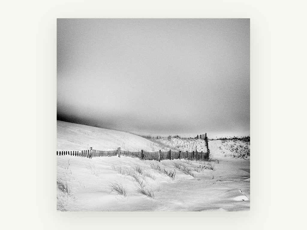 Snowbound Dune Fence, coastal canvas wall art print, front view