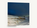 Snowbound Dune Fence, snowy dune fence night photograph, coastal canvas wall art print ready to hang