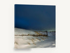 Snowbound Dune Fence, snowy dune fence night photograph, coastal canvas wall art print ready to hang