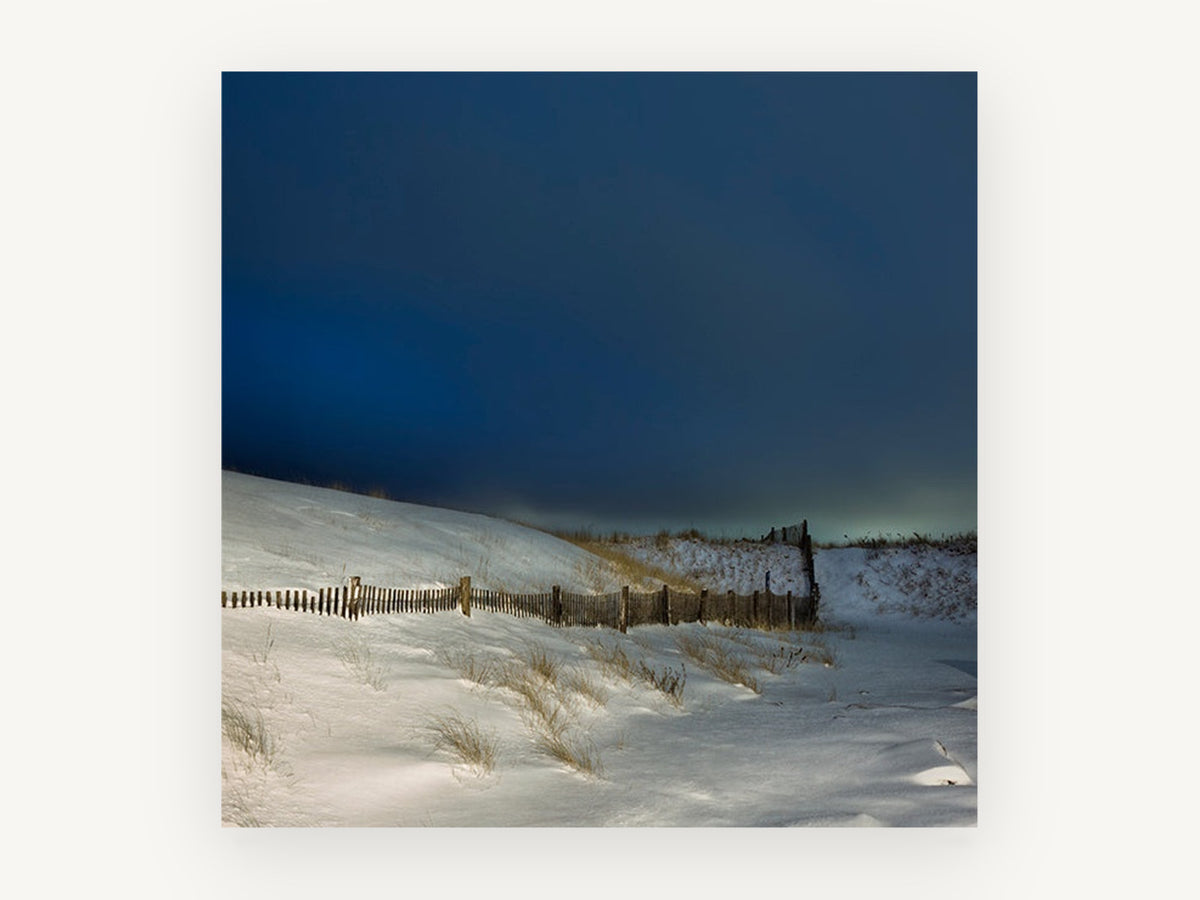 Snowbound Dune Fence, coastal canvas wall art print, front view