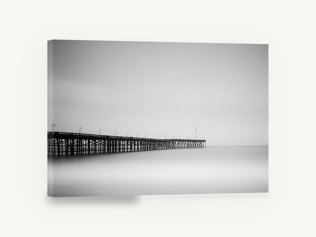 Pier in the Mist, long exposure pier black and white, coastal canvas wall art print ready to hang
