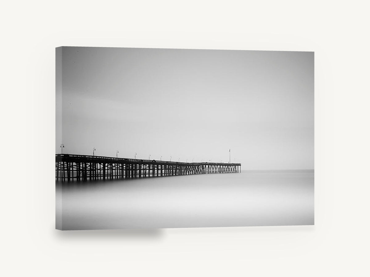 Pier in the Mist, long exposure pier black and white, coastal canvas wall art print ready to hang