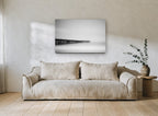 Pier in the Mist coastal canvas print on the wall of a living room