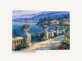 Lakeside Terrace Stroll, lakeside terrace garden impressionist scene, coastal canvas wall art print ready to hang