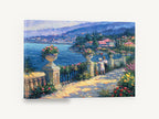 Lakeside Terrace Stroll, lakeside terrace garden impressionist scene, coastal canvas wall art print ready to hang