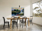 Riverside Poppies at Dusk landscape canvas print on the wall of a dining room