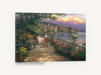 Lakeside Garden Promenade, lakeside garden path impressionist scene, coastal canvas wall art print ready to hang