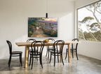 Lakeside Garden Promenade coastal canvas print on the wall of a dining room