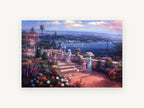 Blooming Terrace Above the Bay, coastal canvas wall art print, front view