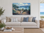 Garden Terrace Lighthouse Stroll coastal canvas print on the wall of a beach house living room