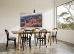Seaside Promenade Stroll coastal canvas print on the wall of a dining room