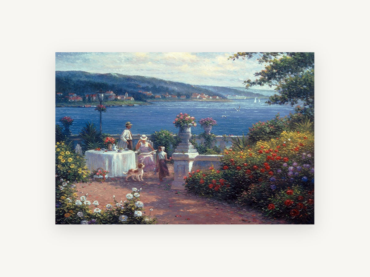 Terrace Tea by the Bay, coastal canvas wall art print, front view