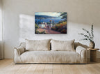 Terrace Tea by the Bay coastal canvas print on the wall of a living room
