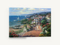 Seaside Garden Walk, coastal village garden seascape painting, coastal canvas wall art print ready to hang