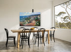 Seaside Garden Walk coastal canvas print on the wall of a dining room
