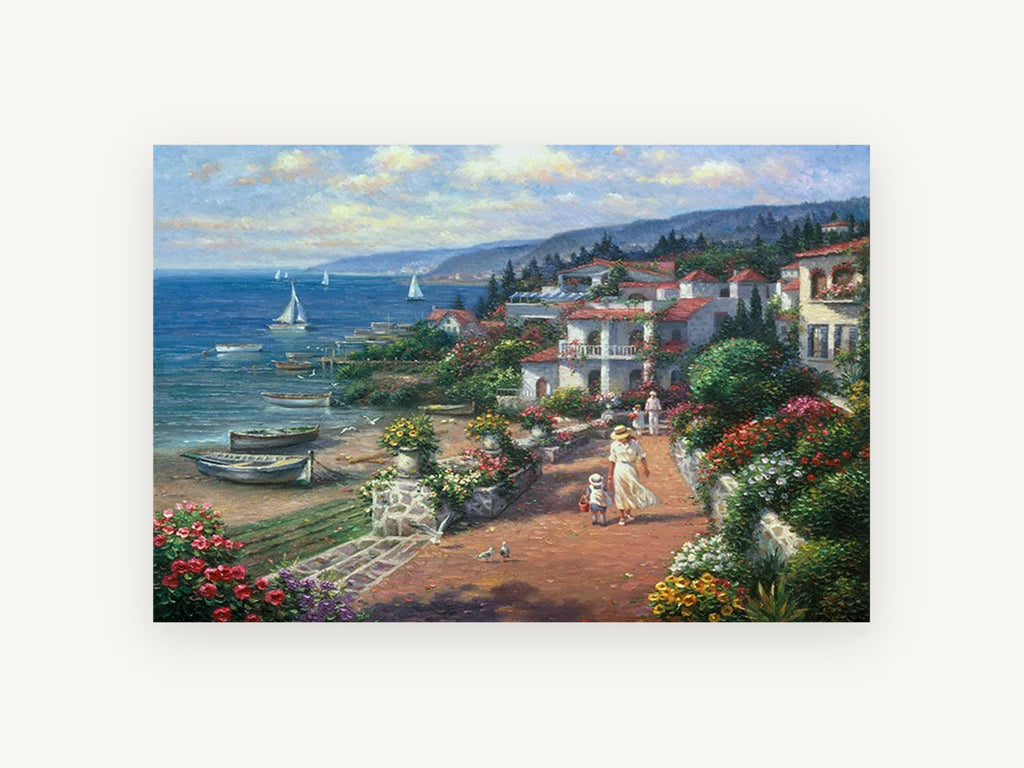 Seaside Garden Walk, coastal canvas wall art print, front view