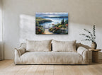 Garden Terrace Harbour coastal canvas print on the wall of a living room