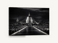 Dome Beyond the Bridge, st paul's cathedral night black and white photograph, city canvas wall art print ready to hang