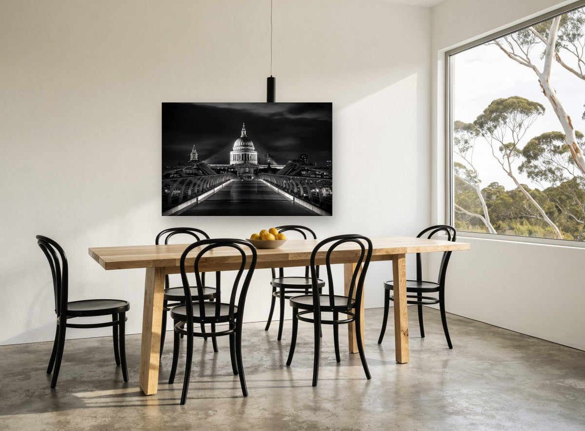 Dome Beyond the Bridge city canvas print on the wall of a dining room