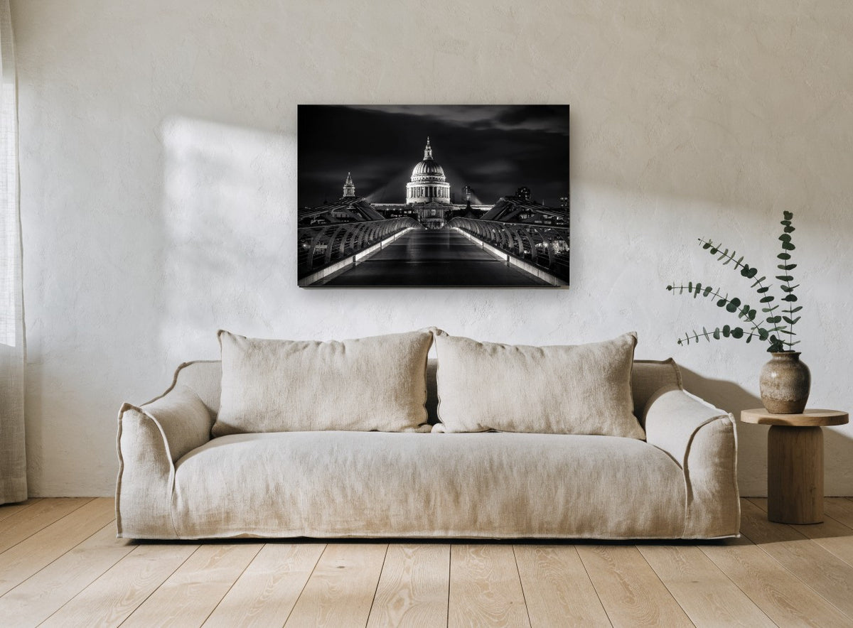 Dome Beyond the Bridge city canvas print on the wall of a living room