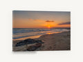 Footprints at Sunset Shore, sunset beach footprints seascape photograph, coastal canvas wall art print ready to hang