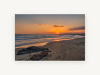 Footprints at Sunset Shore, coastal canvas wall art print, front view