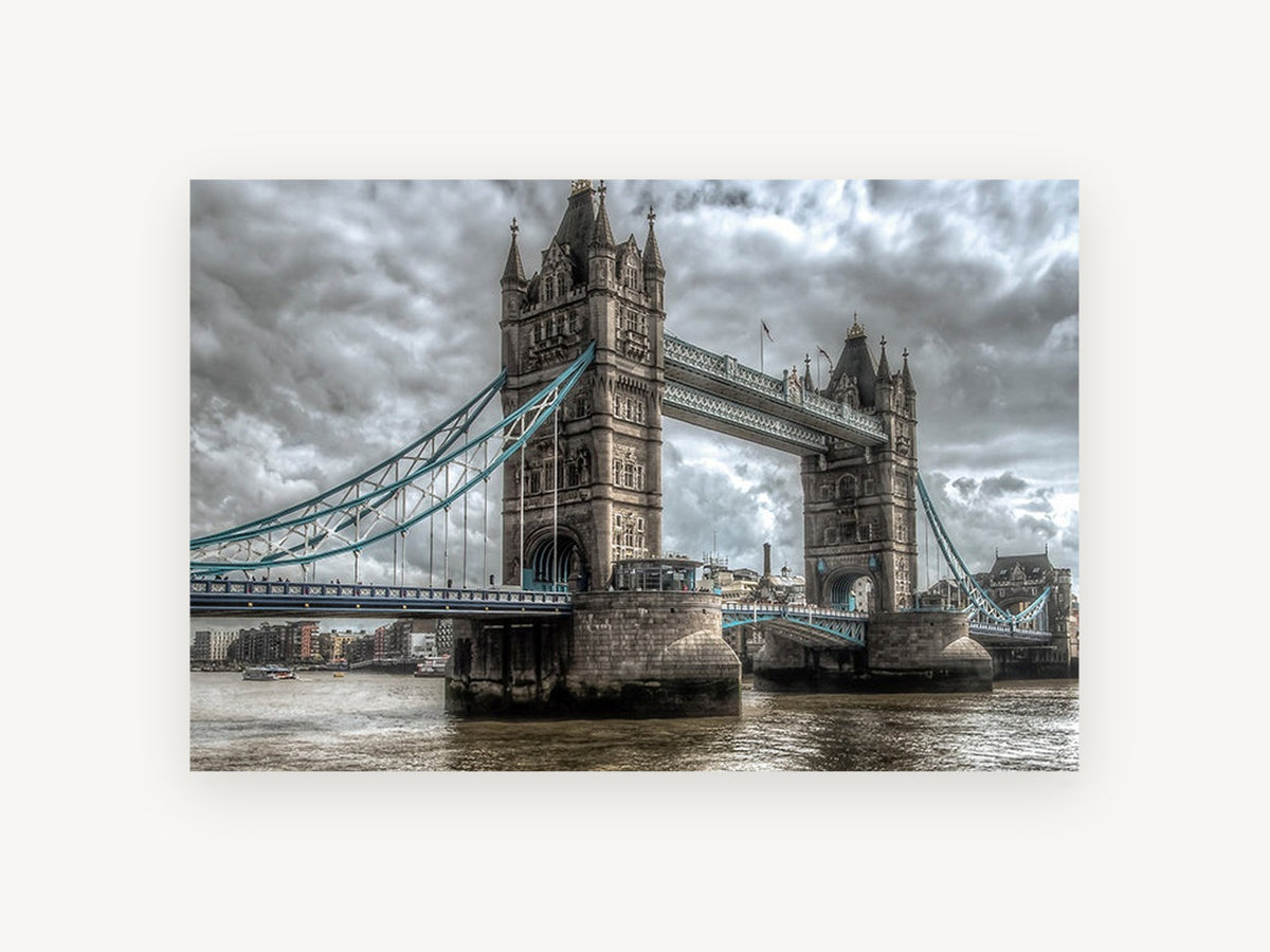 Tower Bridge Storm Light, tower bridge london stormy sky photograph, city canvas wall art print, front view