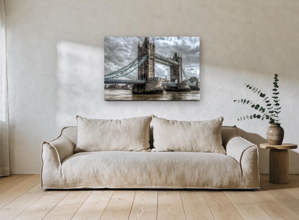 Tower Bridge Storm Light city canvas print on the wall of a living room