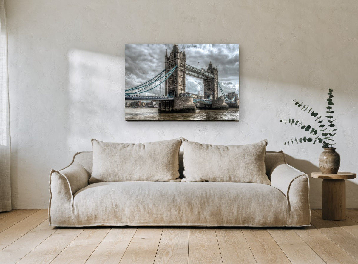 Tower Bridge Storm Light city canvas print on the wall of a living room