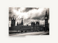 Westminster Under Storm Clouds, houses of parliament black and white photograph, city canvas wall art print ready to hang