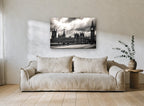 Westminster Under Storm Clouds city canvas print on the wall of a living room
