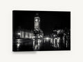 Wet Night at Westminster, big ben night black and white photograph, city canvas wall art print ready to hang