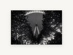 Eye Through the Lights, london eye black and white night photograph, city canvas wall art print, front view