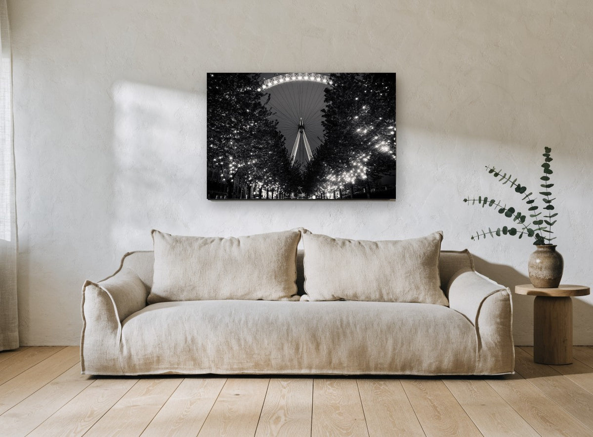 Eye Through the Lights city canvas print on the wall of a living room