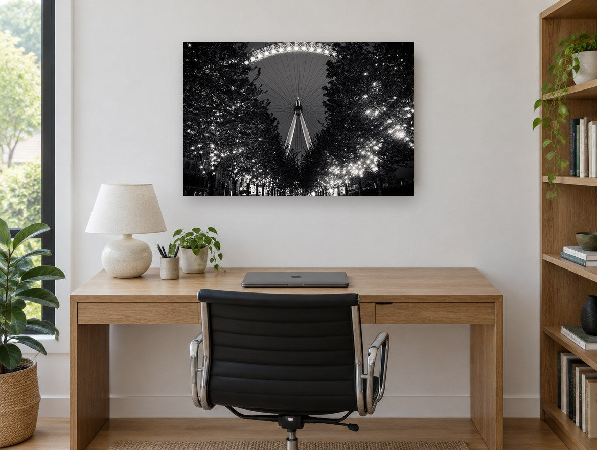 Eye Through the Lights city canvas print on the wall of a study
